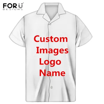 FORUDESIGNS-camisetas de manga corta para hombre, pantalón corto informal con imágenes personalizadas/Logotipo/nombre, ropa de playa cubana de Guayabera, envío directo