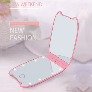 

Mini Led Makeup Mirror 2x HD Magnifier Cosmetic Mirror With Light Portable Foldable Makeup Mirror Easy Apply