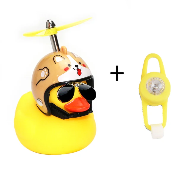 Small Yellow Bike Duck Bicycle bell Luminous Airscrew Helmet Duck Ducky Bicycle Wind Motor Riding Cycling Lights Horn Dog Light