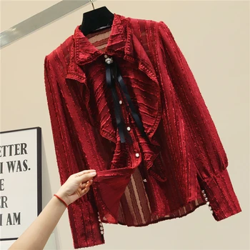 

Bow Shirt Women Frilled Chiffon Shirt Women's 2020 Spring New Fashion Blouse Office Ladies Temperament Blouses Blusa Femme Top