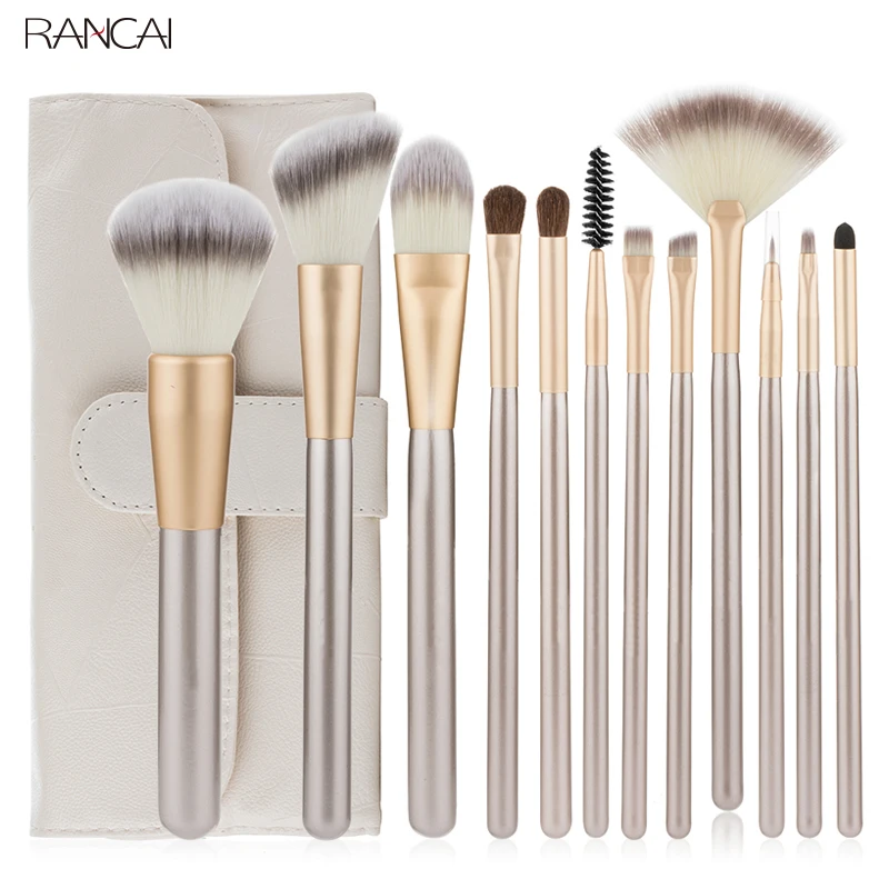 

Professional 12pcs Makeup Brushes Set Foundation Powder Blush Eyeshadow Sponge Brush Soft Hair Cosmetic Tools with Leather Bag