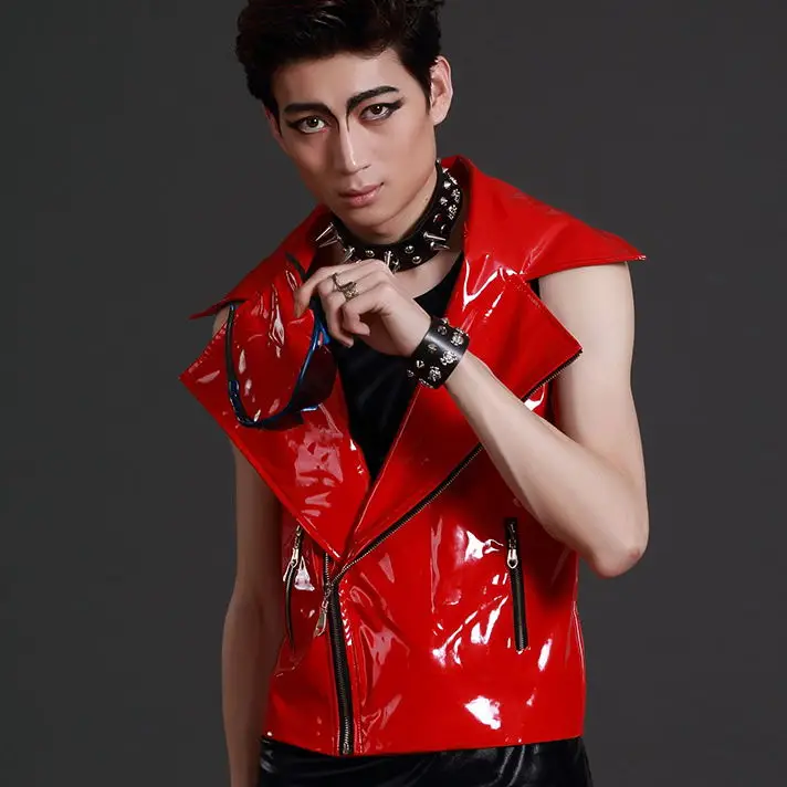 Мужской Певец Персональный кожаный жилет хип хоп одежда для выступлений