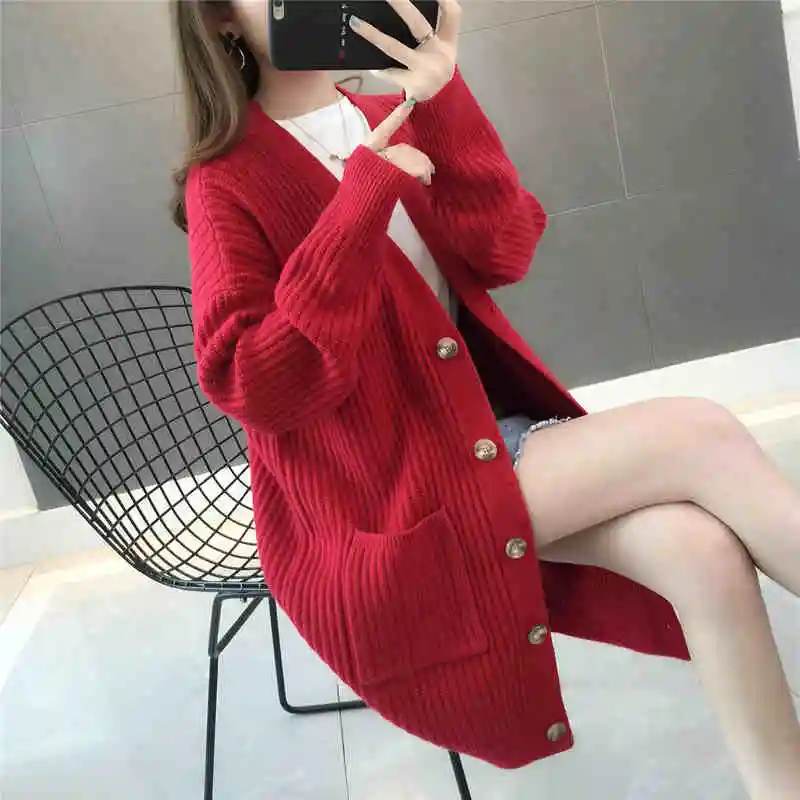 Autumn/winter Fashion Women Cardigans Long Sleeve Button Sweater Women Casual Solid Long Women Cardigan 5784 50