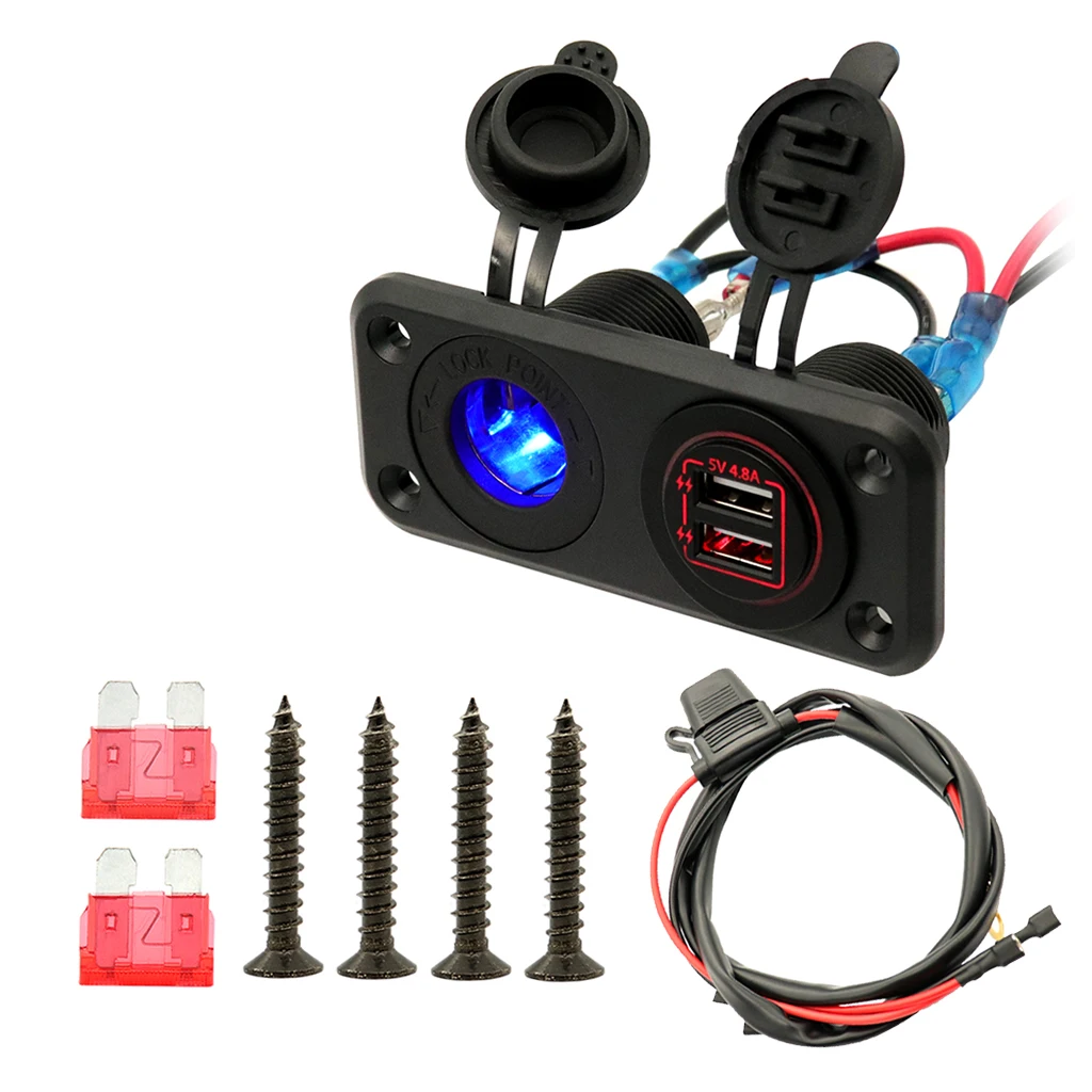 Автомобиль Мотоцикл 12V 24V USB Зарядное устройство гнездо Панель для