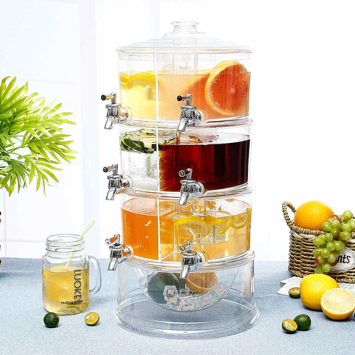 

Clear 3 Tiers Cold Drink Juice Dispenser Plastic Iced Beverage Holder Machine Commercial Juice Maker Party Kitchen Bar Tools