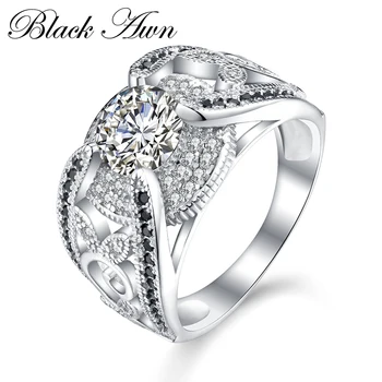 

SODROV New Arrival Authentic 925 Sterling Silver Women Rings White/Black Zirconia 925 Silver Rings Fine Jewelry Gift C321