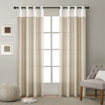 

Modern Solid Color Thick Linen Window Screen Double Color Stitching Design Tulle Curtains Customized For Living Room Bedroom #4