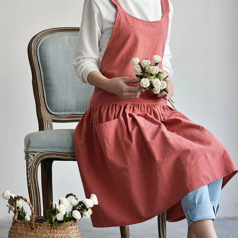 Restaurant Cooking Apron Cotton Linen Florist Coffee Shop Working Apron Brief BBQ Bib Aprons For Women Lady Cleaning Tools