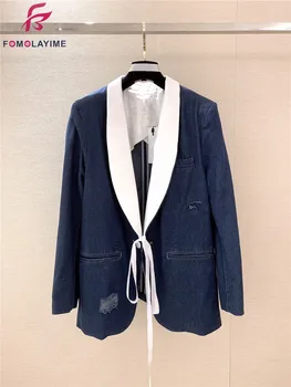 

High Quality Runway Blazers 2020 New Arrival Women Autumn Irregular Patchwork Denim Blazer Coats