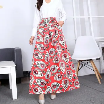 

Autumn Winter Skirts Women 2020 Jupe Longue High Waist Pockets Long Skirt Vintage Chic Floral Striped Print Maxi Skirt Plus size