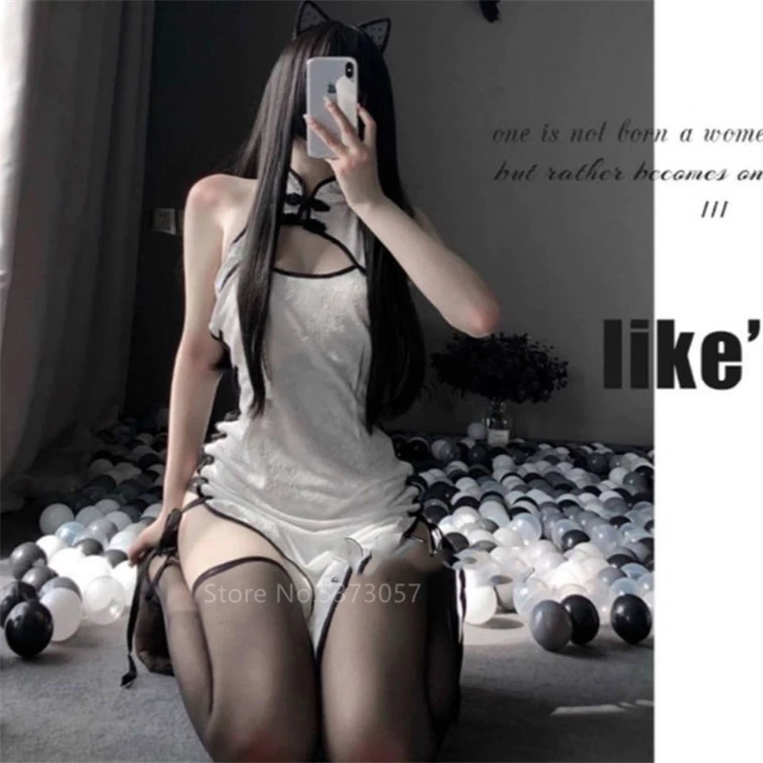 Чонсам готическое пикантное китайское платье черное белое женское элегантное