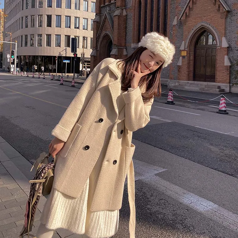 

Hepburn Wind Short-height Woolen Jacket Women's Autumn & Winter Mid-length Korean-style 2019 New Style Popular Woolen Overcoat F