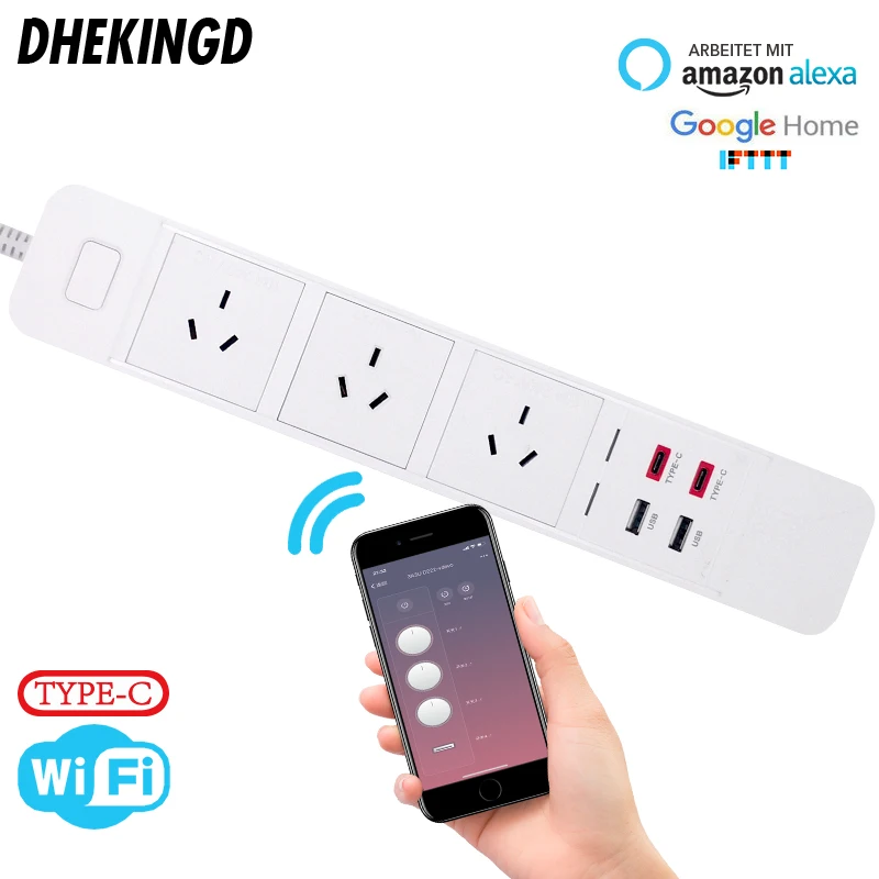 

Wifi Smart Power Strip with 3 AU Plugs 3 AC Outlets 2 USB 2 Type-c Charging Station Work with echo Alexa Google Home IFTTT