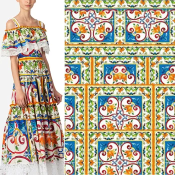 

235X145cm Fashion Week Located China Ceramics Painting Polyester Fabric For Woman Long Dresses DIY Sewing