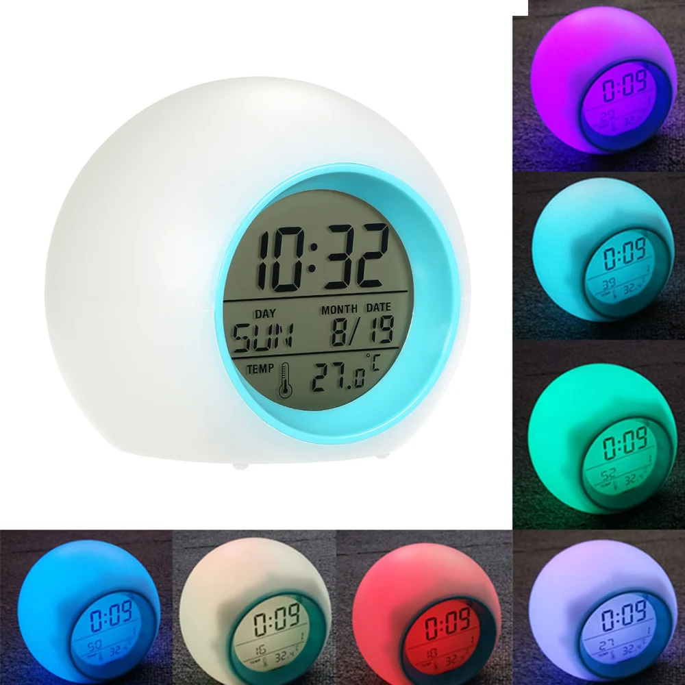 

LED Alarm Colock 7 Colors Changing Digital Desk Gadget Snooze Sleep Function Temperature Timer Led Display Night Glowing
