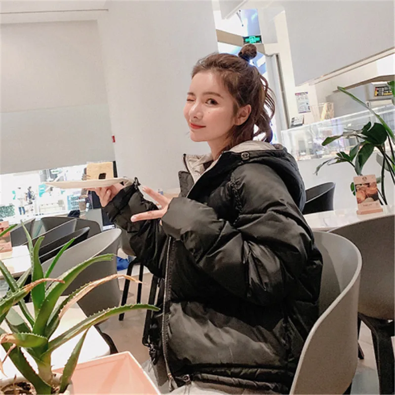 Черный New Solid Hooded Female Women Warm Winter Jacket Fashion Womens Loose Outwear Parkas for Women Winter Cotton Padded Coat - Цвет: Черный