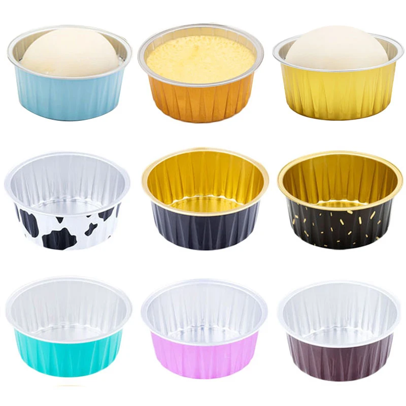 50 Pz 125Ml Foglio Di Alluminio Tazze Da Forno Muffin Cupcake Tazza Da Dessert Con Coperchi Creme Brulee Torta Strumenti Per Uova Involucri Per Pastic