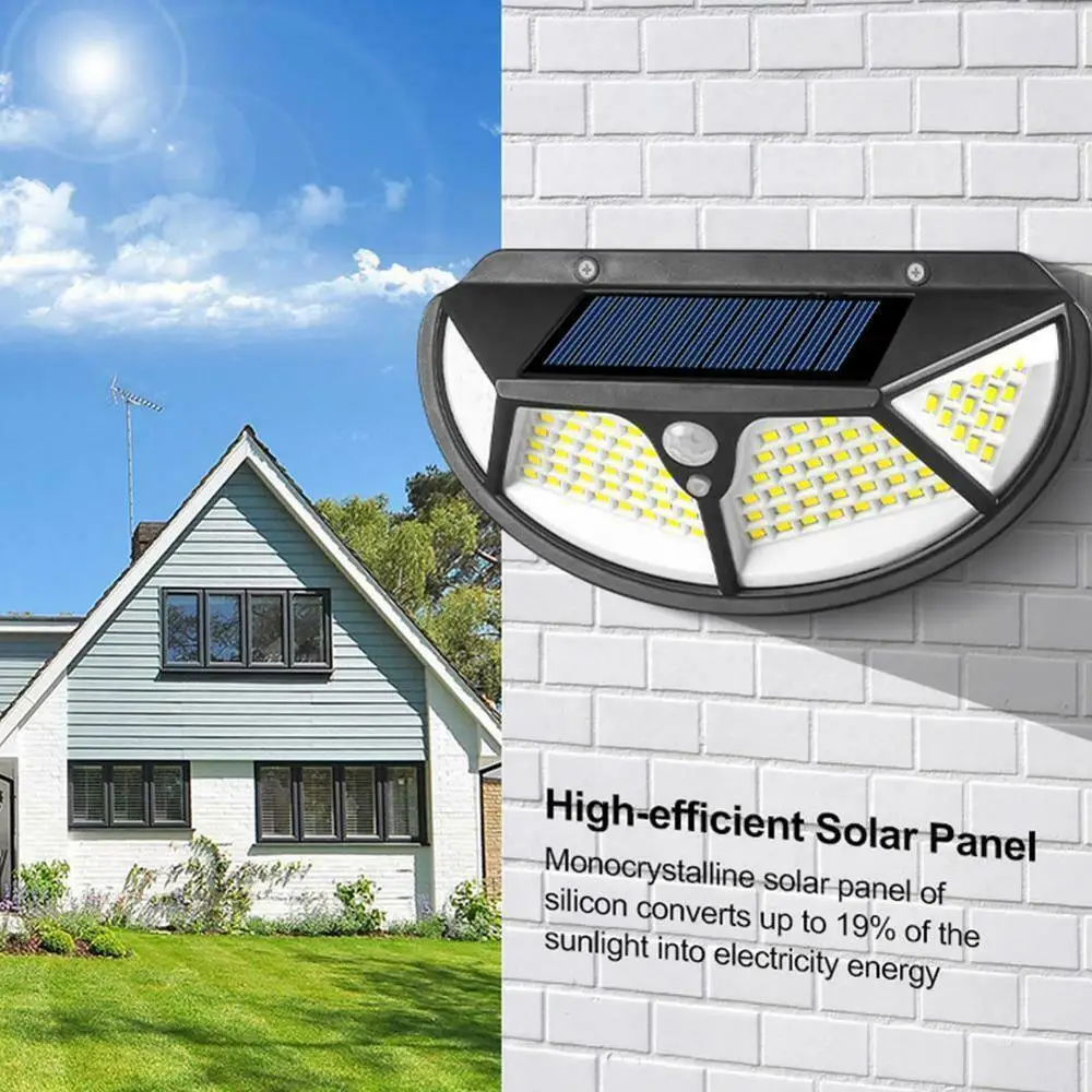 102 LED Solar Powered PIR Motion Sensor Light Outdoor Garden Security Wall Lamp 