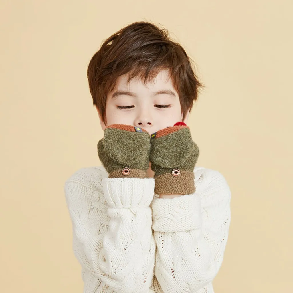 Детские зимние перчатки с откидной крышкой, перчатки без пальцев унисекс, теплые мягкие вязаные варежки в полоску, подарки для детей L0922