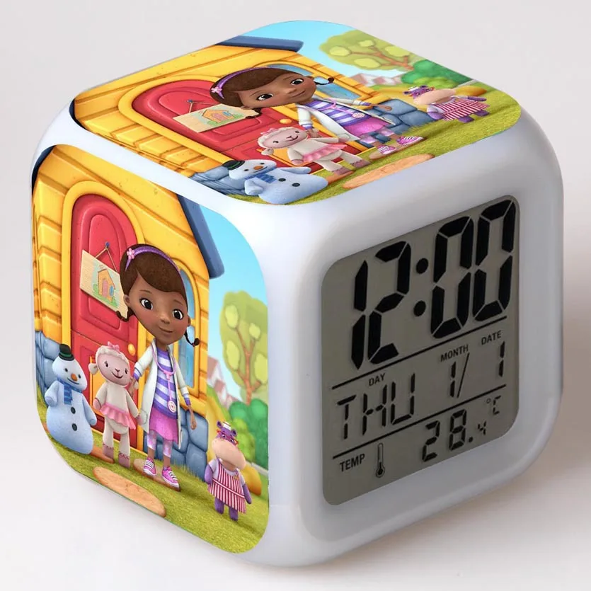Doc mcstuffins мультфильм игрушки Детский будильник светодиодный Изменение цвета цифровые часы настольная ночь Пробуждение свет светящийся электронный Reveil - Цвет: 02