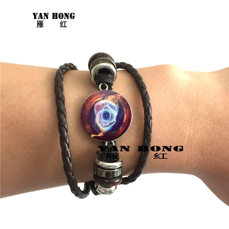 

2020Cat's eye planet. Leather Handmade Bracelet, glass round 20 mm, elaborately made era gem Fashion Bracelet