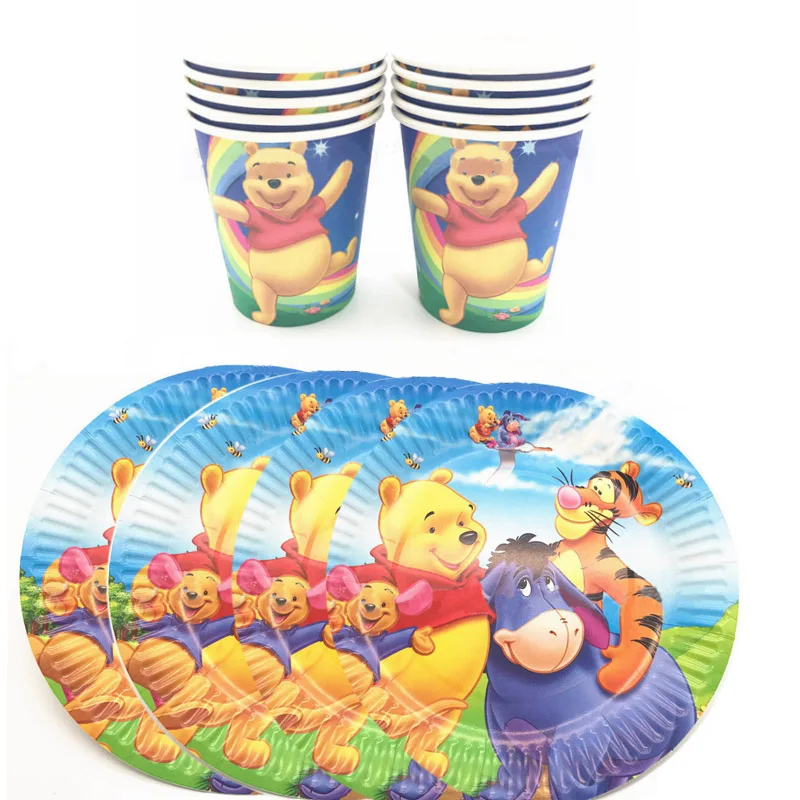 60pcs Disney Princess Series Belle Sofia Frozen Theme Paper Plates Cups Birthday Party Decor Baby Shower for 30 People Tableware - Цвет: Winnie the Pooh
