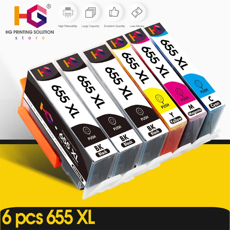 

Compatible for HP655xl for hp 655 xl Black Ink Cartridge with chip For HP Deskjet 6520 6525 6625 printer 6 pcs