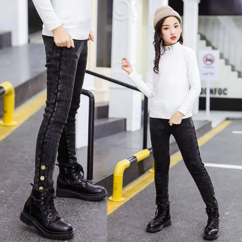 Girls Pants Kids Winter Child Fleece Skinny Pants for Kids Black Capri Jeans Children Breech Trousers 4 5 6 7 8 9 10 11 12 Years