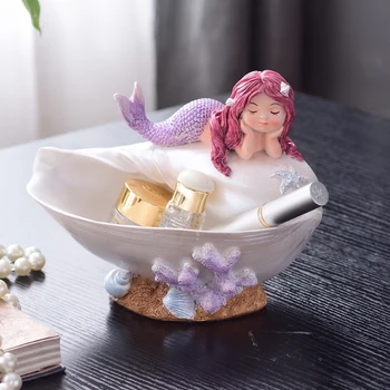 

NEW Shell Mermaid Storage box ornaments blue/purple Resin arts and crafts Figurines fish Miniatures home decoration accessories