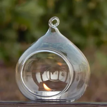 

8*9cm Fat Water Drop Shaped Glass Candle Holder Width=8cm Height=9cm Handmade Lamp Blown Glass Terrarium Vase Home Decoration