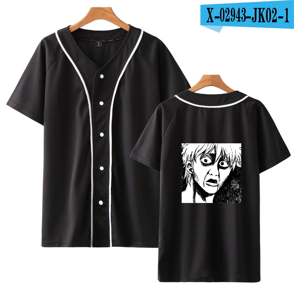 Повседневные рубашки Gintama с рисунком аниме Саката гинтоки белая рубашка с коротким рукавом с v-образным вырезом бейсбольная одежда веселое Harajuku уличная одежда - Цвет: black