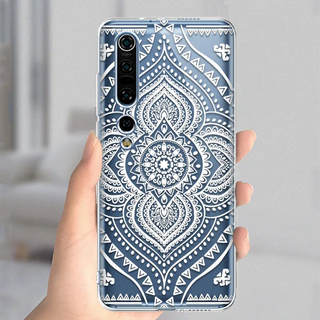 White Mandala Case For Xiaomi Redmi Note 10 8T 9 8 7 Pro 9A MI Note 11 10 9 9T Pro SE A3 Lite Poco X3 NFC F1 Soft TPU Phone Back W0004