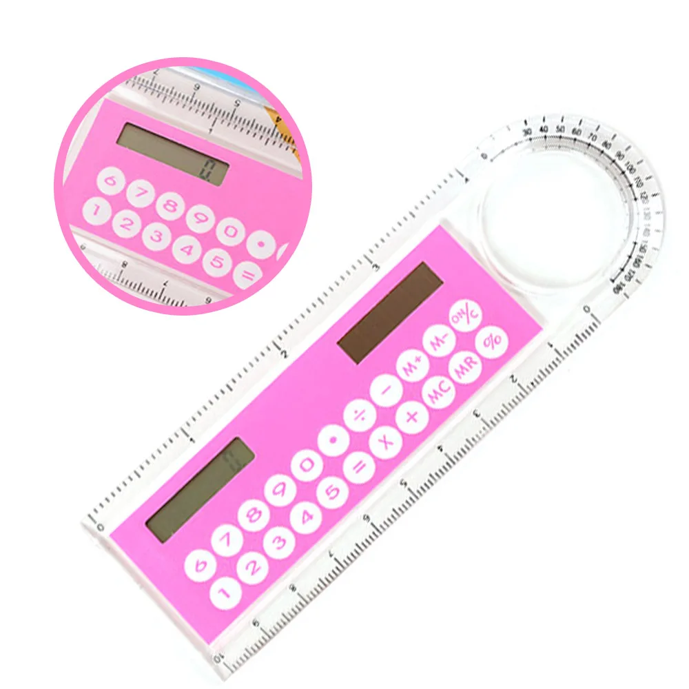 

10cm Mini Ultra-thin Ruler Solar Calculator Magnifier Multifunction Calculadora Office Supplies