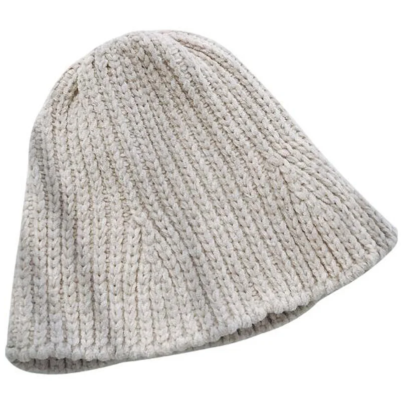 Chenille Fisherman Hat Wool Autumn and Winter Pot Cap Female Chic Foldable Knit Elastic Warm | Аксессуары для одежды