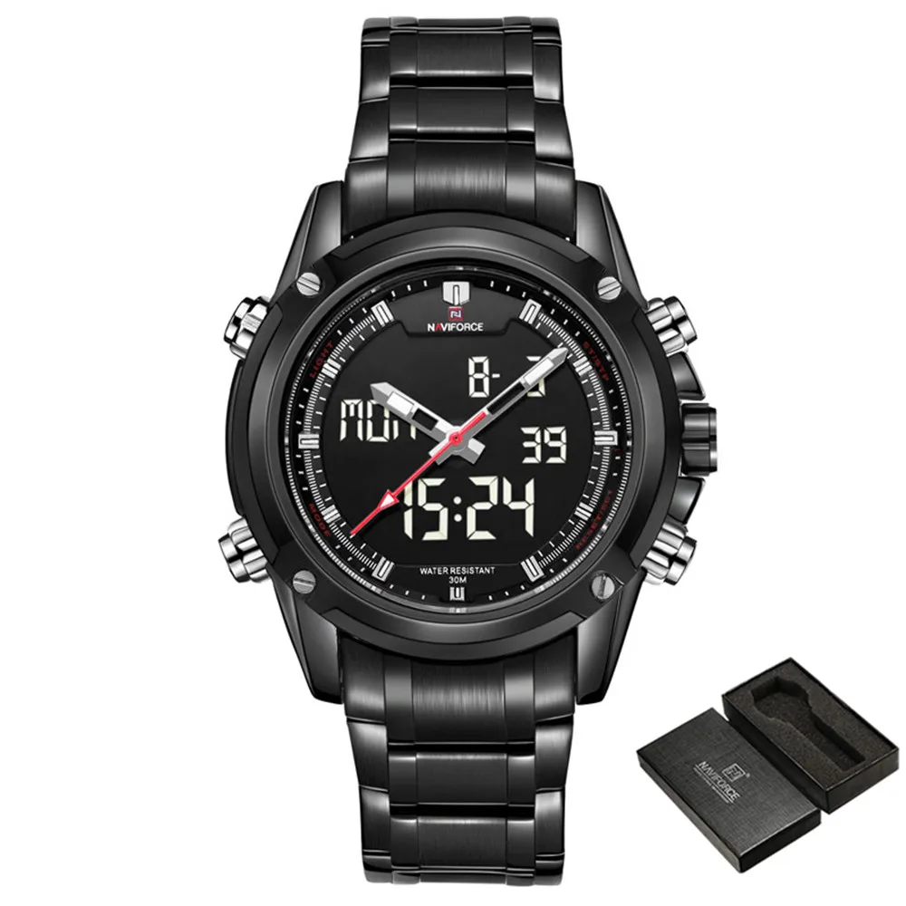 Relogio masculino Топ люксовый бренд NAVIFORCE мужские часы военный водонепроницаемый светодиодный спортивные мужские часы Цифровые мужские наручные часы 9050 - Цвет: NA905001 with box