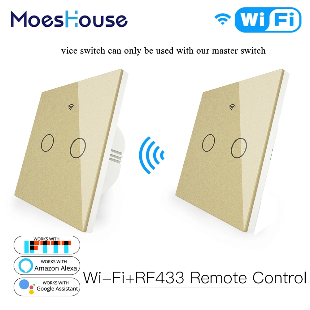 

WiFi 2 Way Wall Touch Sensor Smart Switch RF433 Transmitter Wall Panel Wireless Remote Control Work with Alexa,Google Home