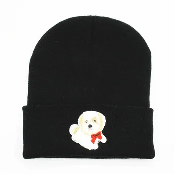 

Curly Bichon embroidery Thicken knitted hat winter warm hat Skullies cap beanie hat for kid men and women 270