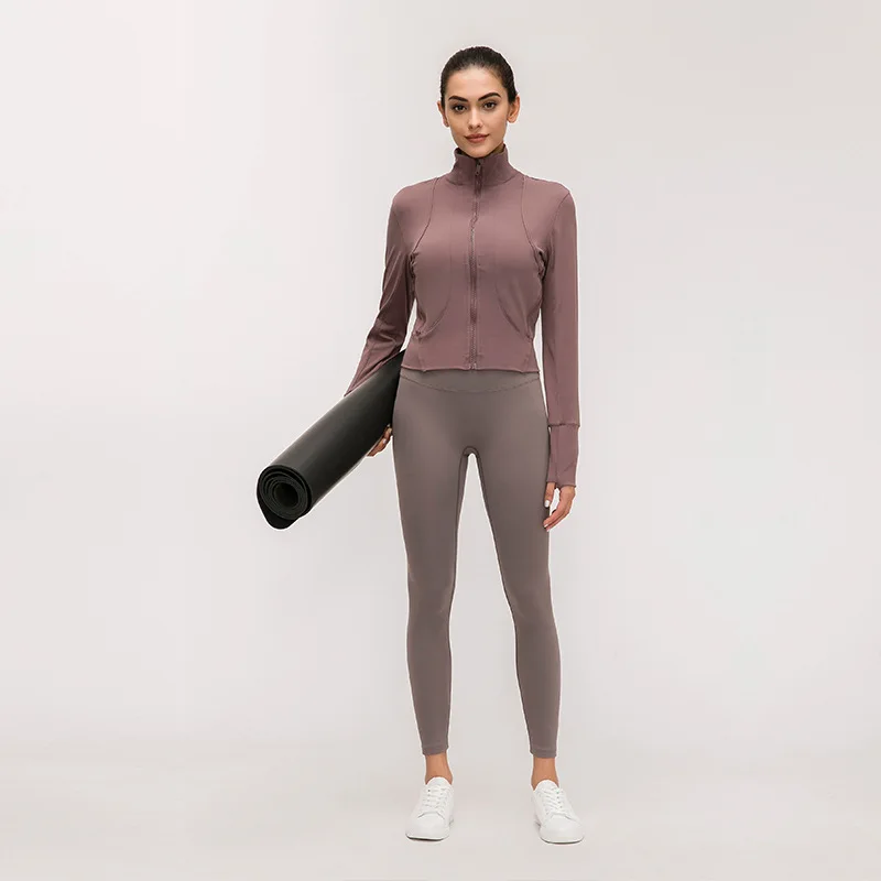 Autumn And Winter New Style Stand Collar Slim Fit Yoga Clothes Brushed Bare Sense Fitness Tops Zipper Casual Sports Jackets