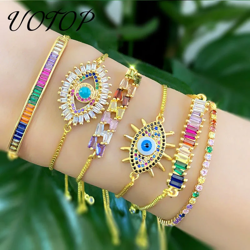 

2019 New Luxury Autumn Style Gold Zirconia Turkish Evil Eye Bracelet Female Adjustable Rainbow Snake Chain Bracelets Dropshipp