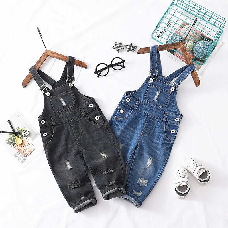 

Crawler 2019 Children Small CHILDREN'S Spring with Holes Cowboy Suspender Pants 0-3-Year-Old Trousers Men And Women Baby One-pie