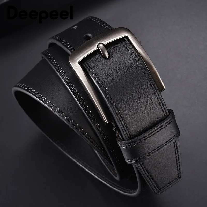Deepeel 1pc 3.7cm*110-130cm 2nd Layer Cowhide Belts Men's Pin Buckle Belt Leather Crafts Male Designer Waistband Men Accessories |