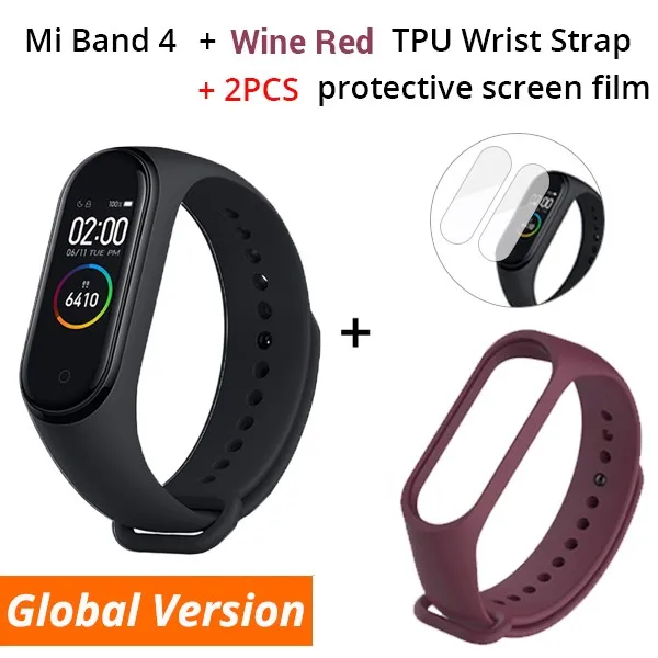 Add Wine Red Strap Xiaomi mi Band 4 умный браслет 3 цвета AMOLED экран mi band 4 Smartband фитнес-тренажер Bluetooth спортивный водонепроницаемый смарт-браслет - Цвет: Add Wine Red Strap