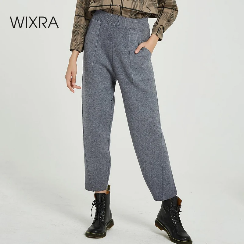 Женские трикотажные брюки Wixra повседневные Свободные Теплые плотные до
