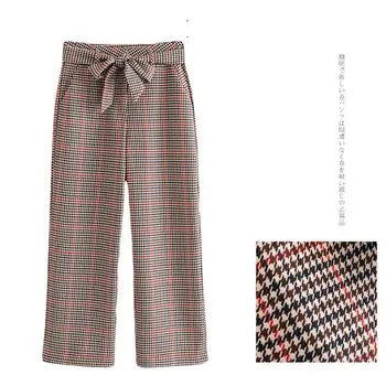 

Female autumn new lace high waist fashion plaid wide leg pants