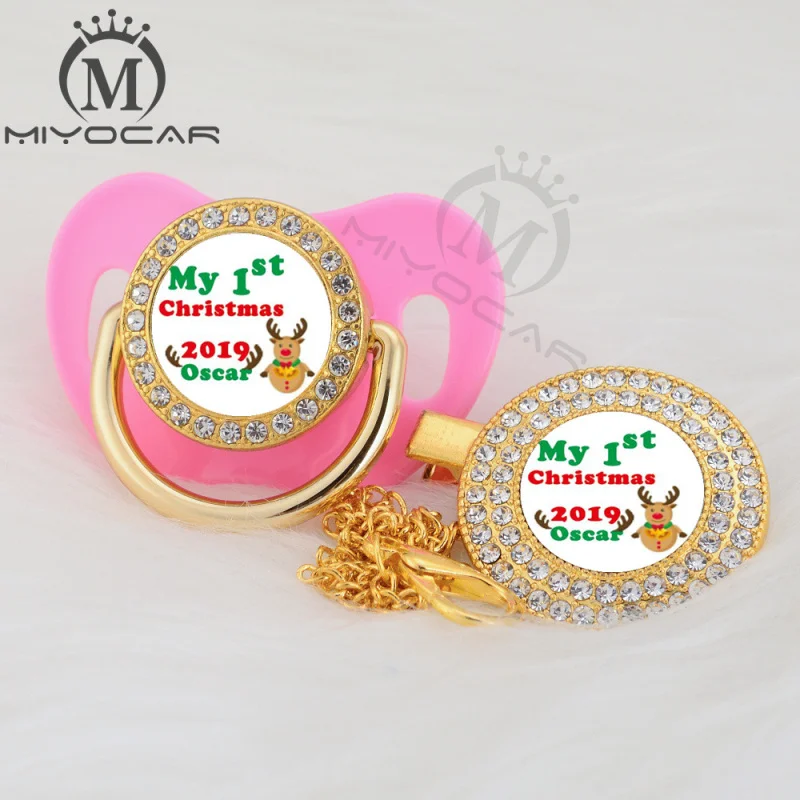 MIYOCAR на заказ любое имя Рождество Золото bling соска и соска клип черный BPA бесплатно пустышка bling уникальный дизайн P-AMS2