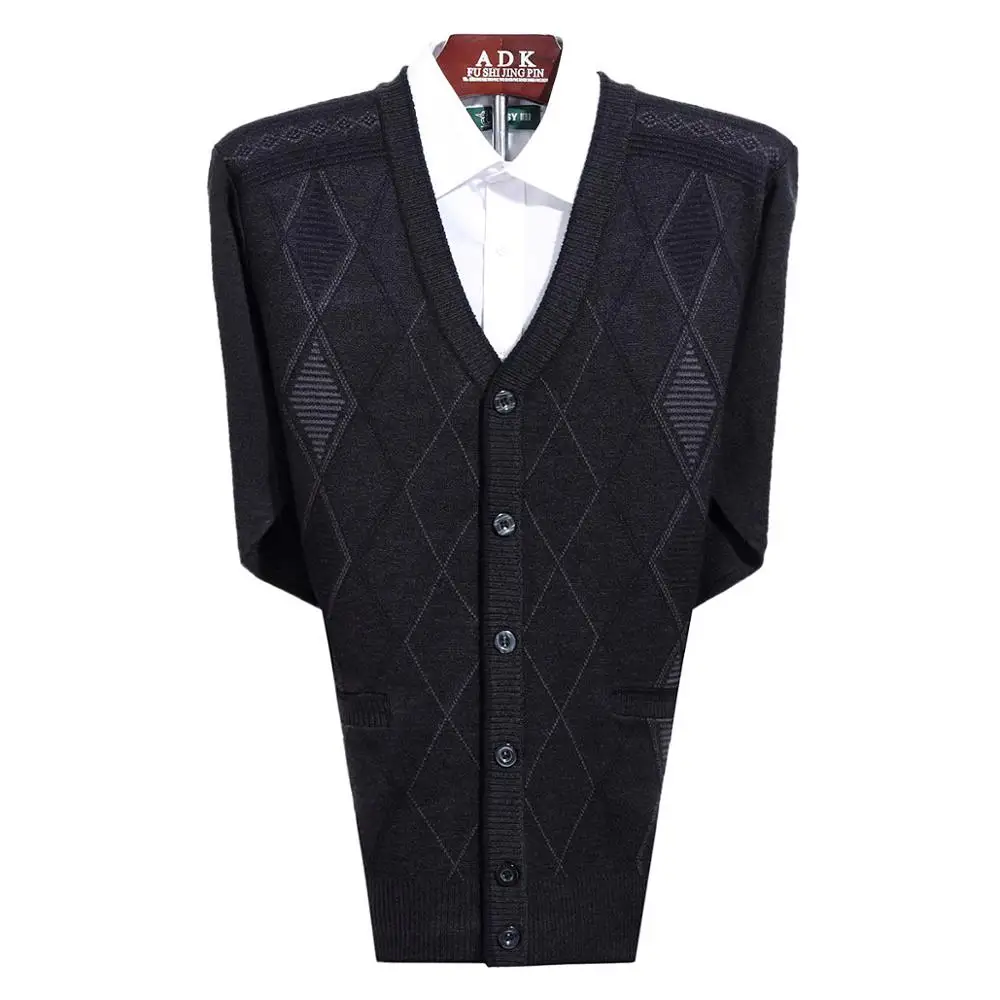 Men Argyle Wool Cardigan Sweaters Smart Casual Camel Gray Plaid Pattern Textured Knit Tops Male V-neck Single Breasted Knitwear