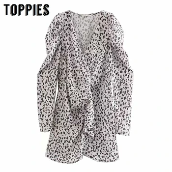 

2020 Summer Dress Animal Grain Printing Ruffles Mini Dress v-neck Sexy Party clothes vestidos mujer