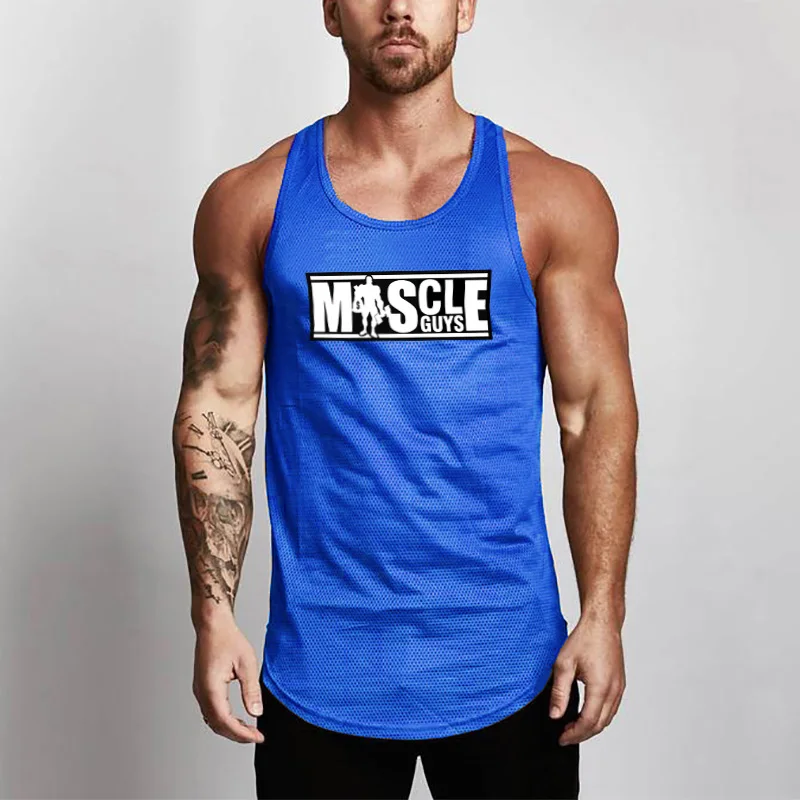 Бренд WorkoutMesh мужская майка Фитнес модные Повседневное синглеты без рукавов тренажерный зал Tanktops Бодибилдинг жилет Стрингер - Цвет: Синий
