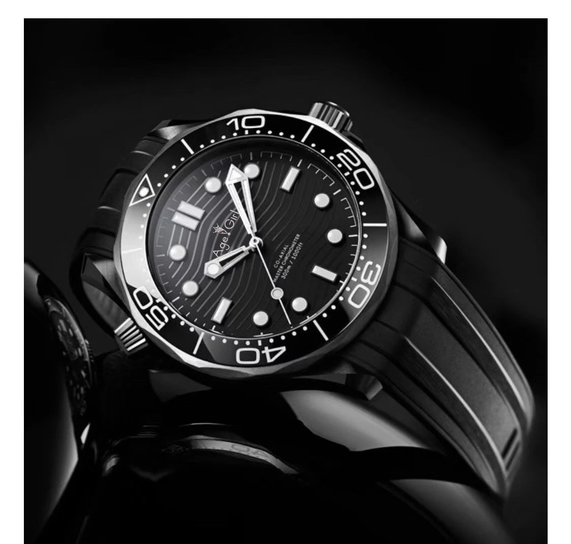 

Luxury Brand New Men Automatic Mechanical Black Rubber Titanium Case Stainless Steel James Bond 007 Sapphire Watch Ceramic Bezel