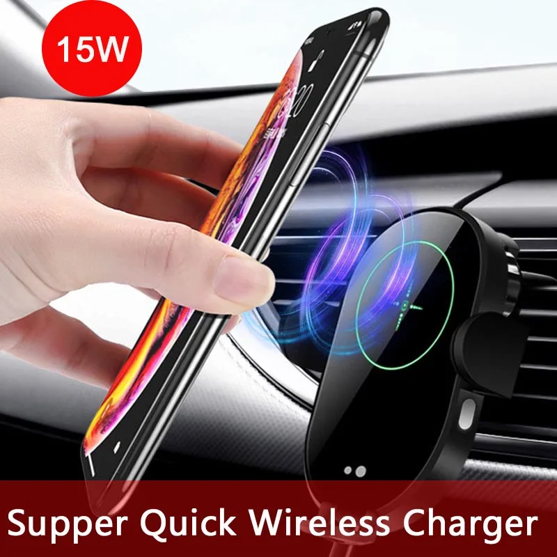 

Supper Quick Wireless Car Charger 15W Max With Intelligent Infrared Sensor Fast Charging Car Phone Holder Cargador Coche